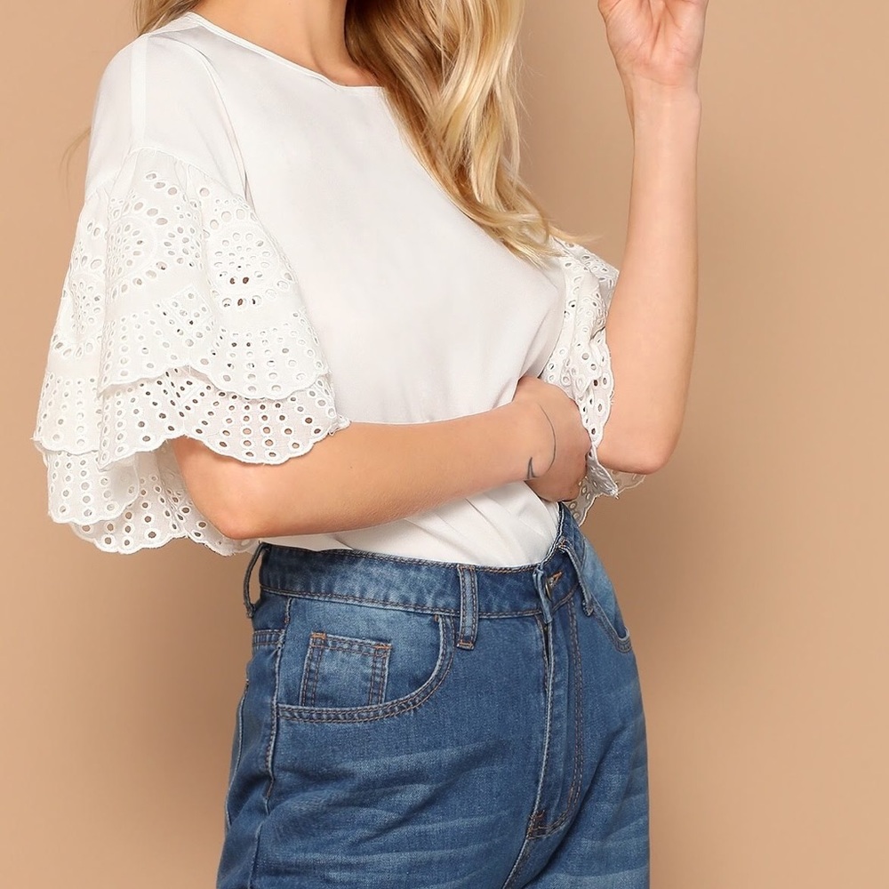 Claire Eyelet Embroidered Layered Bell Sleeve Top